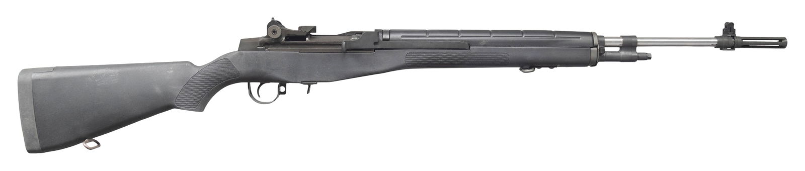 SPRINGFIELD ARMORY M-1A LOADED STANDARD SEMI-AUTO: RIFLE. Cal. 7.62X51 NATO. S# 406828. Stainless steel bbl 25" including the flash suppressor. Suppressor made w/o bayonet lug. Barrel is marked on top "NM .308 SS". The Loaded Standard rifles were offe