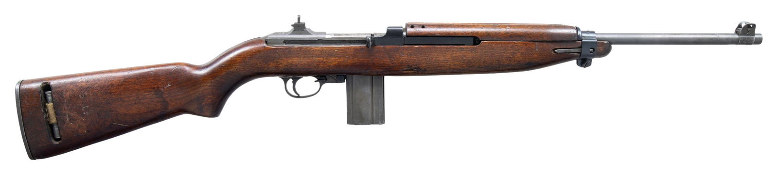 U.S. WWII INLAND M1 SEMI-AUTO MILITARY CARBINE.: Cal. 30 Carbine. S# 42396. Bbl. 18". Marked behind front sight "INLAND MFG. DIV. / GENERAL MOTORS / 8-42". Import marked on bottom of barrel. Replacement unmarked blued steel barrel band w/o bayonet l