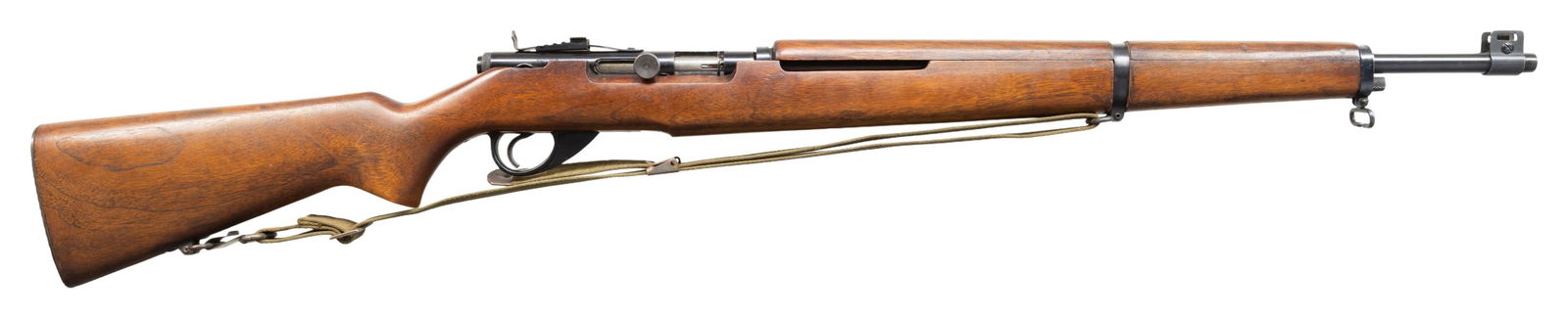 EXTREMELY SCARCE & FINE U.S. MARKED STEVENS: SPRINGFIELD 87M SEMI-AUTOMATIC RIFLE. Cal. 22 S, L, LR. S# NSN. Bbl. 24". 1 of only approx. 300 Springfield 87M semi-automatic rifles mfg. by J. Stevens Arms circa. 1940. Research indicates that none