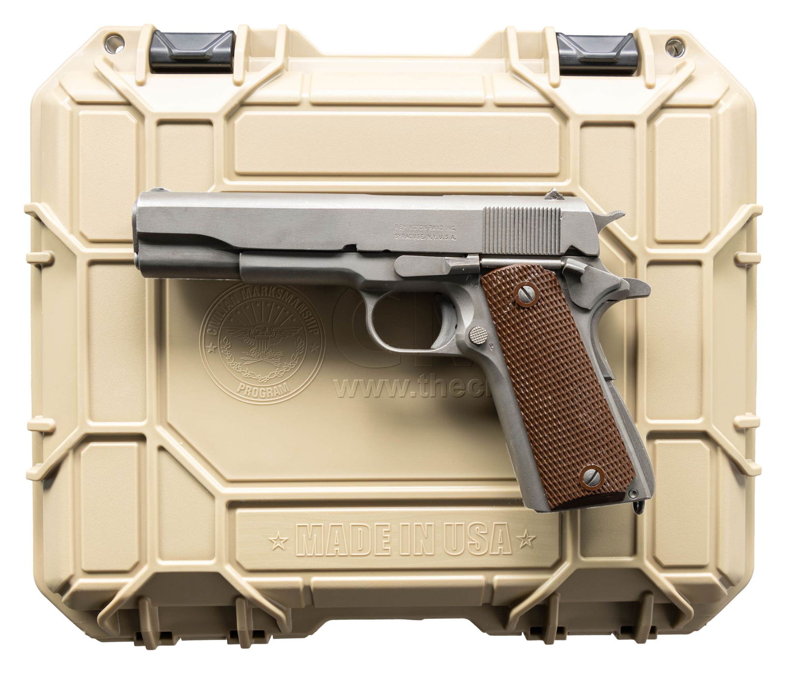 CMP SERVICE GRADE ARSENAL REBUILT 1911A1 SEMI AUTO: PISTOL. Cal. 45 ACP. S# 904237. Pistol frame originally mfg. 1943 by Ithaca, the frame exhibits an early post war RIA arsenal rework proof, "BA" Benicia Arsenal 1966 rework proof & "ANA" Anniston Arse