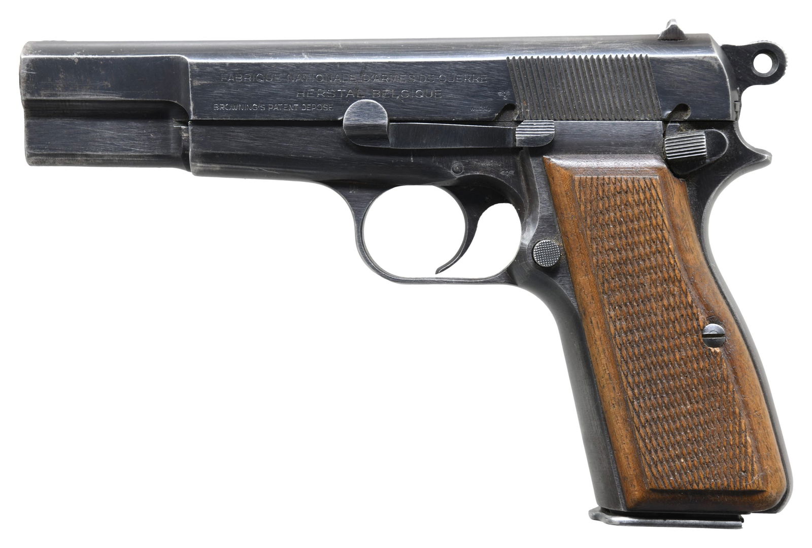 GERMAN OCCUPATION FABRIQUE NATIONALE HIGH POWER: SEMI-AUTOMATIC PISTOL. Cal. 9mm Luger. S# 191996. Bbl. 4 5/8". High Power semi-automatic pistol mfg. by Fabrique Nationale while under German occupation, between December of 1942 and August of 1944