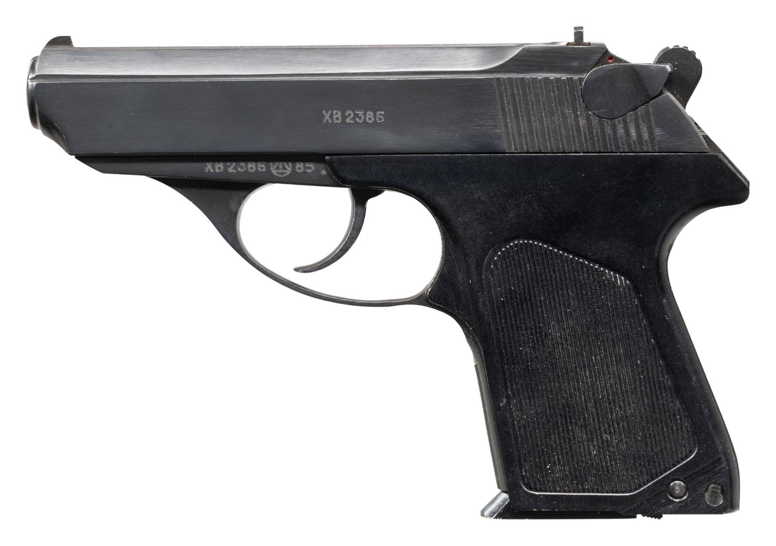 EXCEEDINGLY SCARCE SOVIET RUSSIAN IZHEVSK: MECHANICAL PLANT PSM "ISH-75" WITH HOLSTERS. Cal. 5.45x18mm. S# XB2386. Bbl. 3 5/16". PSM "IZh-75" (Pistolet Samozaryadny Malogabritny / "Compact Self-Loading Pistol") mfg. in Russia at the Izhevsk Me