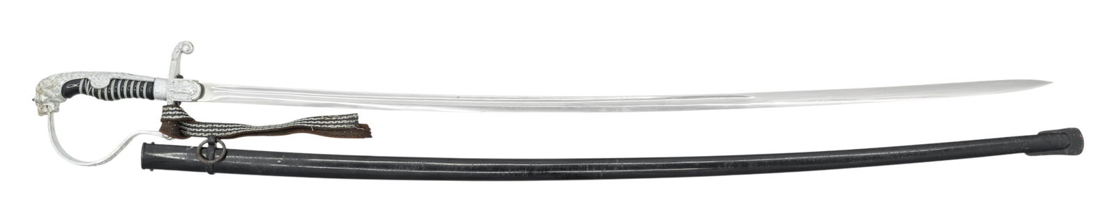 RARE WWII GERMAN ARMY ADMINISTRATIVE OFFICER OR: BEAMTE LION HEAD SWORD.A fine, seldom encountered, WWII German Army Administrative Officer, also known as Beamte, sword measuring 42 3/8" overall. The 34 1/2" blade has a single fuller and is marked