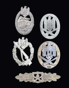 5 WWII GERMAN ARMY BADGES.