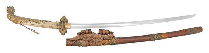 STRIKING PHOENIX HILTED TACHI COURT SWORD.