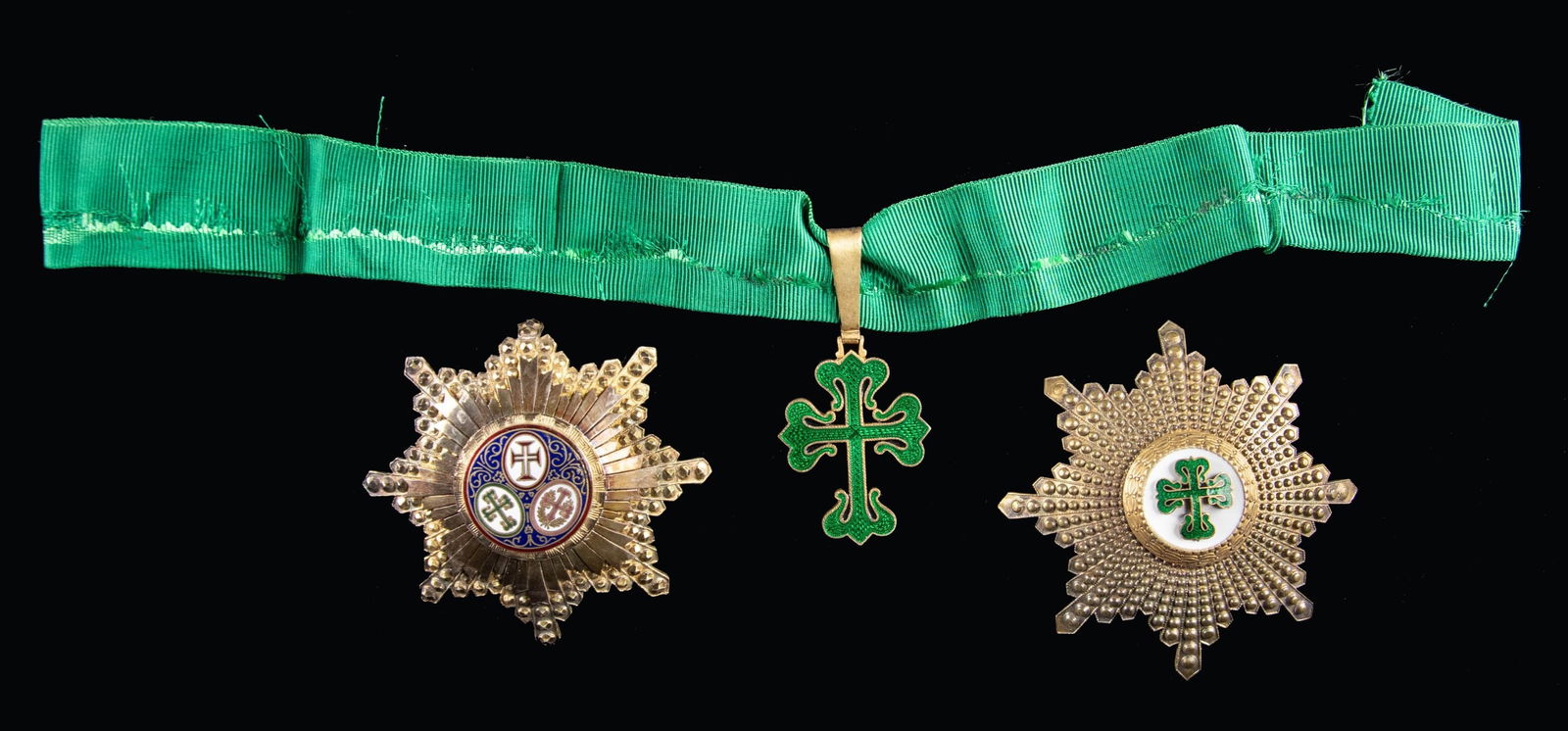 3 RARE PORTUGUESE ORDERS.: 1) The Portuguese Order of the Sash of Three Orders was established in 1789 by Queen Mary the Pios and is Portugal's highest honor recognizing the Grand Master of the Three Portuguese Orders and