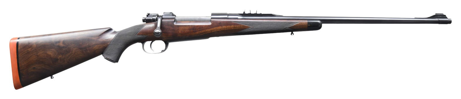 HOFFMAN ARMS CO. MAGNUM SQUARE BRIDGE DANGEROUS: GAME RIFLE. Cal. 375 H&H. S# 386. This rifle was made around 1928 when the Hoffman Arms Company was in Ardmore, Oklahoma. It has 24" light weight tapered round barrel fitted with integral stippled qua