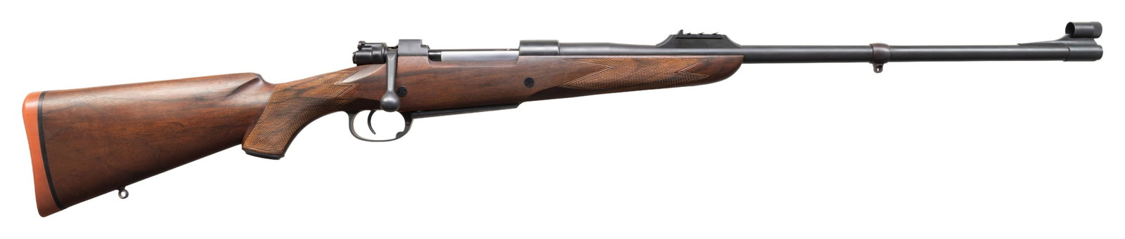 S. KING & E. ATKINSON CUSTOM MAUSER BANNER: .416 RIGBY BOLT ACTION RIFLE. Cal. 416 Rigby. S# B57308. Bbl. 24". Starting life as a Mauser Standard Modell bolt action rifle, this example was subsequently reworked and customized by several gunsmit