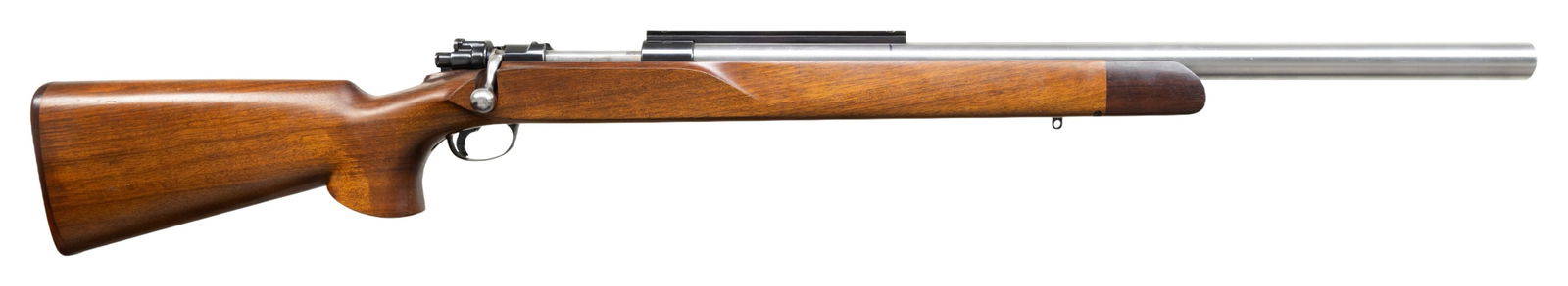 W.J. HAUCK CUSTOM MAUSER WEHRMANNGEWEHR SINGLE: SHOT BENCHREST RIFLE. Cal. 219 Donaldson Wasp. S# 113707. Bbl. 27 1/2". Originally mfg. as a Wehrmanngewehr target rifle by Mauser, this example was later customized and converted into a single shot b