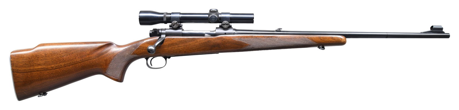 NICE PRE-64 WINCHESTER MODEL 70 FEATHERWEIGHT: BOLT ACTION RIFLE. Cal. 243 Win. S# 361413. Bbl. 22". Model 70 Featherweight bolt action rifle mfg. by Winchester in 1956. Left side of the bbl. exhibits the Winchester trademark logo, followed by sta