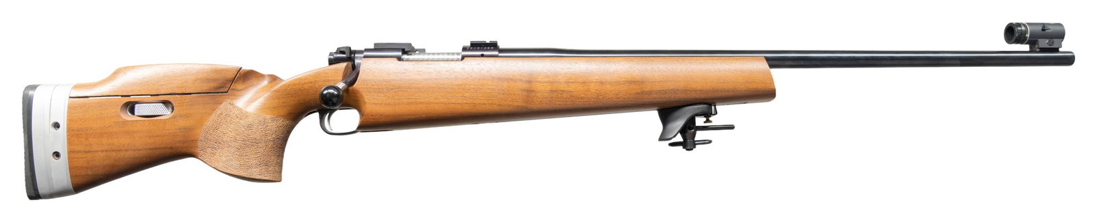 WINCHESTER CUSTOM MODEL 70 SPORTER VARMINT BOLT: ACTION RIFLE. Cal. 223 Rem. S# G2031398. Bbl. 26" heavy tapered having .700" muzzle with recessed crown; marked "SPORTER VARMINT". Mfg. 1991 being drilled and tapped for front sight base on barrel and