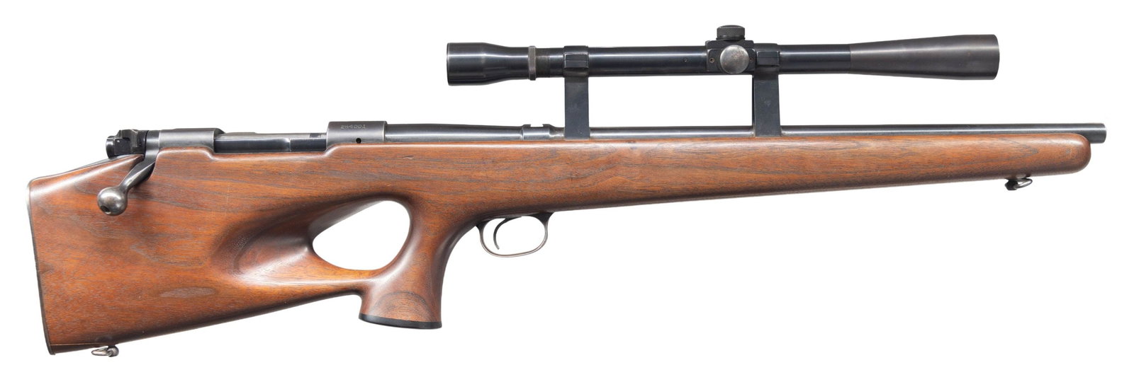 CUSTOM WINCHESTER MODEL 70 BULLPUP BOLT ACTION: RIFLE. Cal. 257 Roberts. S# 284001. Bbl. 21 1/8". Model 70 bolt action rifle originally mfg. by Winchester in 1954 and later converted into a custom bullpup rifle by L.H. Brown. The left side of the s
