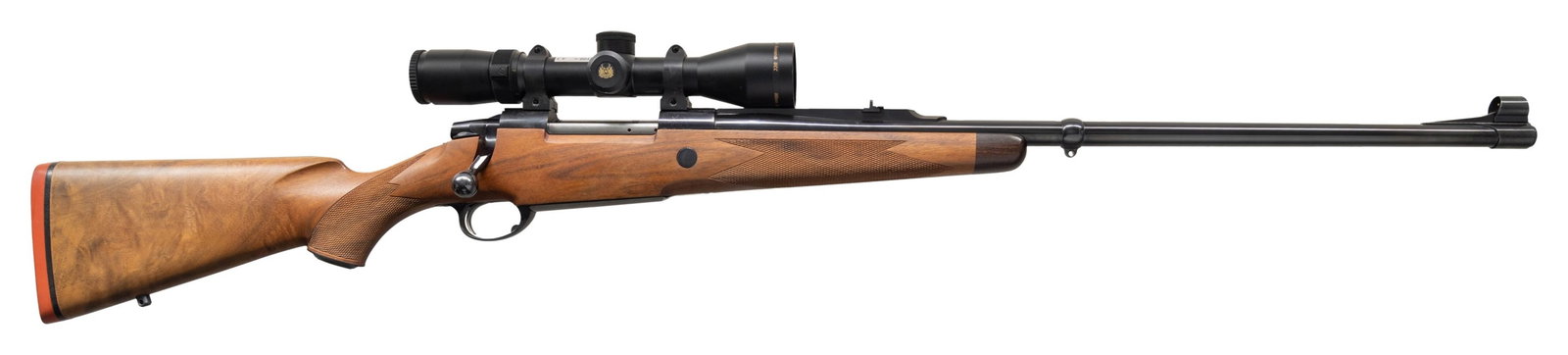 338 WIN MAG SAKO AIV SAFARI GRADE BOLT ACTION: RIFLE. Cal. 338 Win. Mag. S# 561491. Mfg. approx. 1980-1981. Tapered 24" barrel has Stoeger import mark on bottom. Band mounted, hooded bead front sight & quarter rib mounted 2 leaf rear sight. Nikon