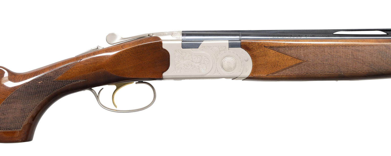410 GAUGE BERETTA 686 SILVER PIGEON S O/U SHOTGUN.: Cal. 410, 3". S# U31876B. Mfg. 2006. VR 28" bbls. w/ steel bead; Cyl. & IC choke tubes installed. Silver finished action w/ scroll engraving, gold plated SST & ejectors. Gloss finished checkered walnu