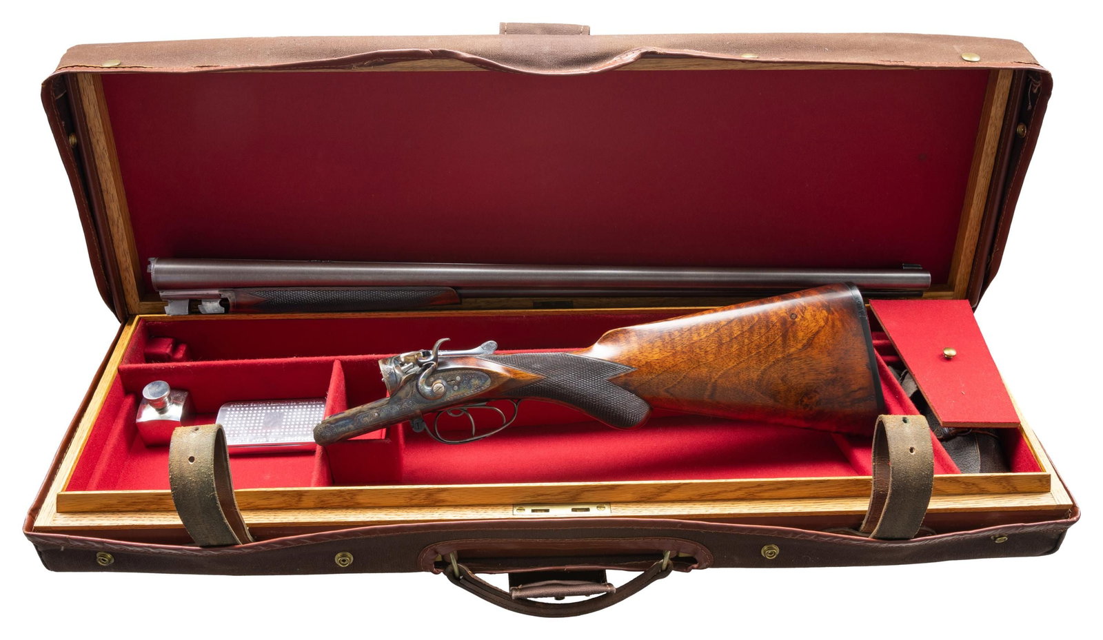 BEAUTIFUL DAVID KIRKWOOD HAMMER DRILLING.: Cal. 12 X 12Ga. 2-3/4" (both) / 32-20. S# NSN. Among the Kirkwood guns Berrien collected were a group found in the old Kirkwood shop that were nearly complete with stocks finished, barrels regulated,