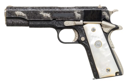 FULLY ENGRAVED 1953 COLT .38 SUPER SEMI-AUTO