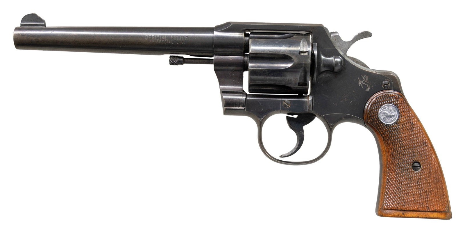NEW YORK STATE TROOPER MARKED COLT OFFICIAL POLICE: DOUBLE ACTION REVOLVER. Cal. 38 Spl. S# 846068. Bbl. 6". Official Police double action revolver mfg. by Colt in 1956. Left side of the bbl. and marked with the model and cal. designations, with