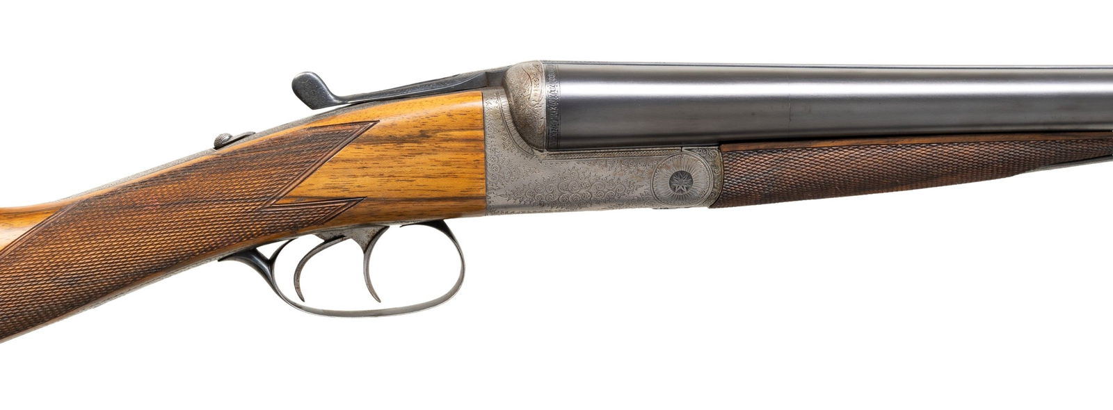 WELL REFURBISHED PAIR OF JAMES MACNAUGHTON ROUND: ACTION EJECTOR GAME GUNS WITH CASE AND ACCESSORIES. Cal. 12 Ga. 2-3/4" (both). S# 1801 & 1802 (1898). The 28-1/4" barrels are engraved "James MacNaughton 36 Hanover Street. Edinburgh." along with