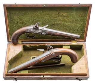PAIR OF "AS FOUND" FLINTLOCK DUELLING OR HOLSTER