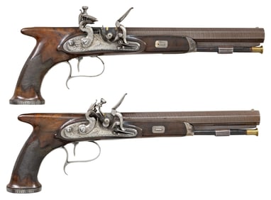 PAIR OF FINE QUALITY SAWHANDLE FLINTLOCK DUELLING