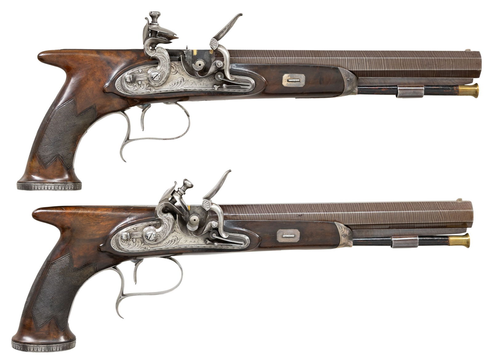 PAIR OF FINE QUALITY SAWHANDLE FLINTLOCK DUELLING (1 of 3)
