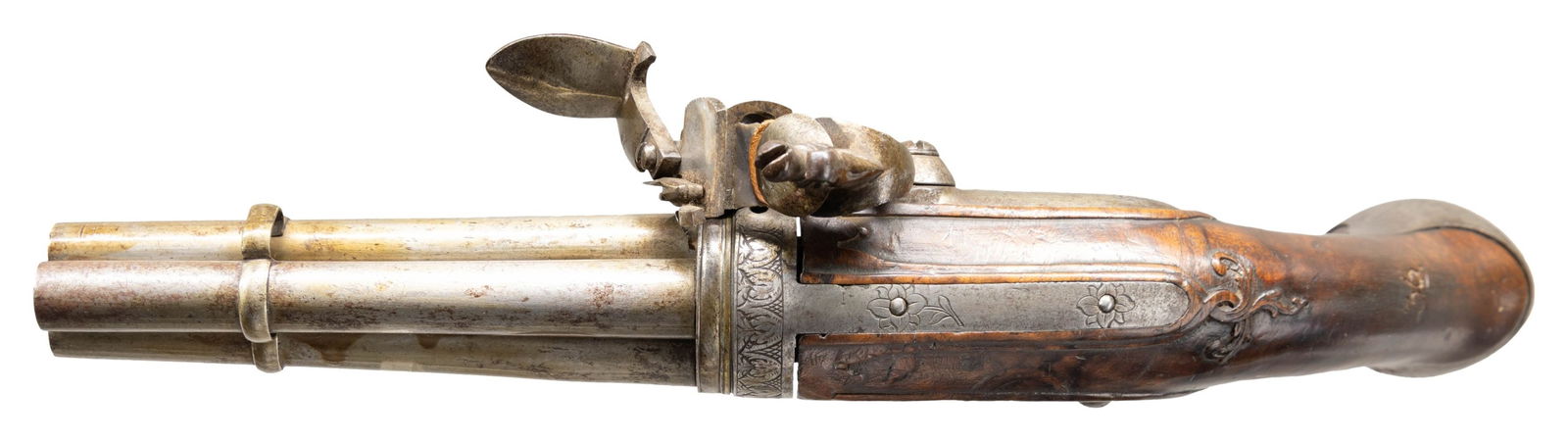 INNOVATIVE THREE ROTATING BARREL FLINTLOCK PISTOL - 3