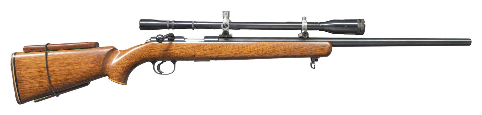 REMINGTON MODEL 37 LEONARD MEWS CUSTOMIZED BOLT: ACTION RIFLE. Cal. 22 LR. S# 01429. Bbl. 24" tapered round with plug screws in the front sight hole. Right side of barrel forward of receiver is marked with a cross & "DF". Top of barrel lacks any Rem