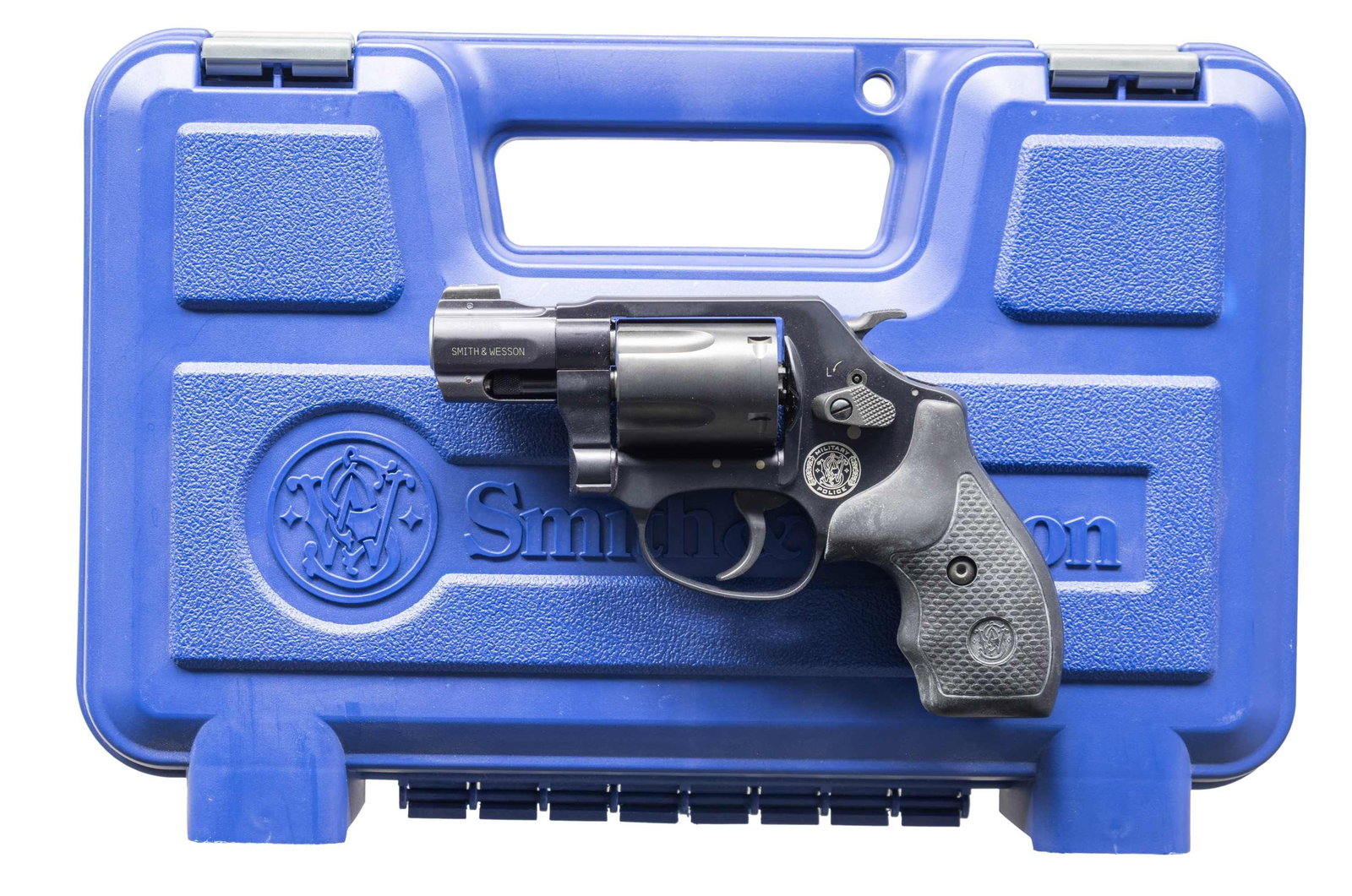 SMITH & WESSON M&P 360 DA REVOLVER.: Cal. 357 Mag. S# CMY6959. Bbl. 1 7/8". White dot tritium front sight. Fixed rear sight. 5-shot cyl. Matte black finish with case colored hammer & trigger. Alloy frame. Finger grooved black rubber grip