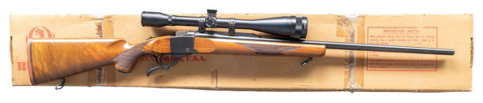 SCOPED RUGER No. 1-B FALLING BLOCK RIFLE.