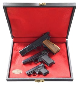 BROWNING GRADE ONE CASED THREE PISTOL SET.