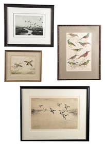 4 SCARCE BIRD ETCHINGS & PRINTS.