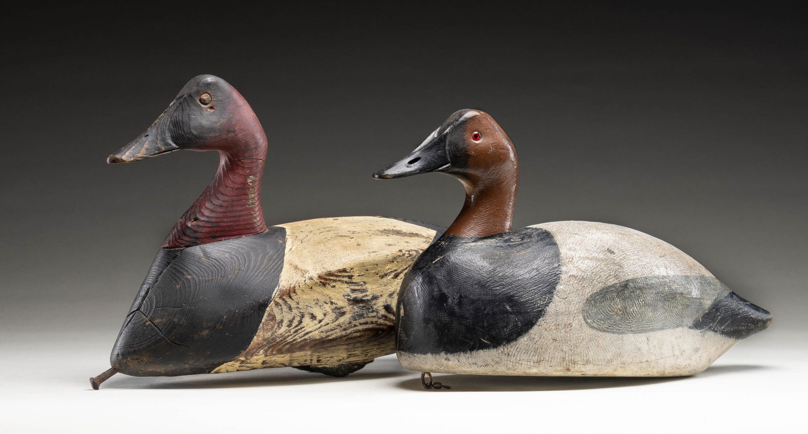 2 OVERSIZED CANVASBACK DECOYS 1 MARKED "CEDAR - 2