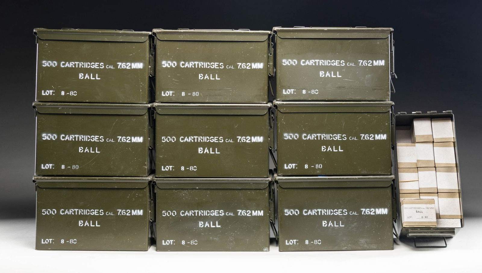 ABOUT 5000 RDS OF ISRAELI 7.62x51 Ammo.: This lot consists of about 5000 rds. of 7.62x51 NATO that appears to be mostly 1980 dated Israeli IMI with 1980 dated. Ammo is 20 rd. boxes & further housed in GI style 50 Cal ammo cans with most