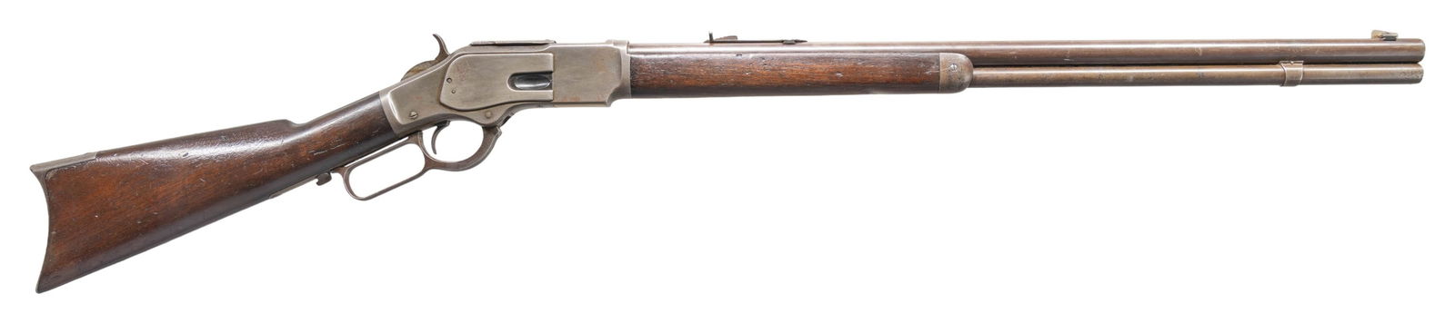WINCHESTER 3RD MODEL 1873 LEVER ACTION RIFLE.: Cal. 38 WCF (38-40). S#. 229034B. Bbl. 24" round. German silver blade Rocky Mtn. front with sporting rear sight having a replacement elevator. Stepped style front receiver ring. Full length mag.