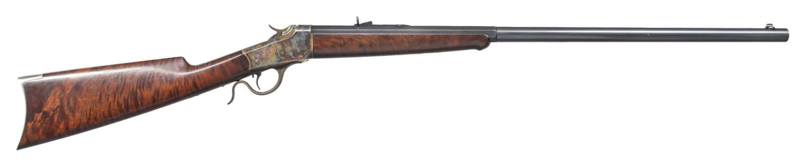 HIGH CONDITION DOCUMENTED SPECIAL ORDER ANTIQUE: WINCHESTER 1885 LOW WALL SINGLE SHOT RIFLE. Cal. 32 WCF (32-20). S# 33061. Bbl 28" half octagonal No. 2 weight. Bead front sight with sporting rear sight. Case colored action with a single set