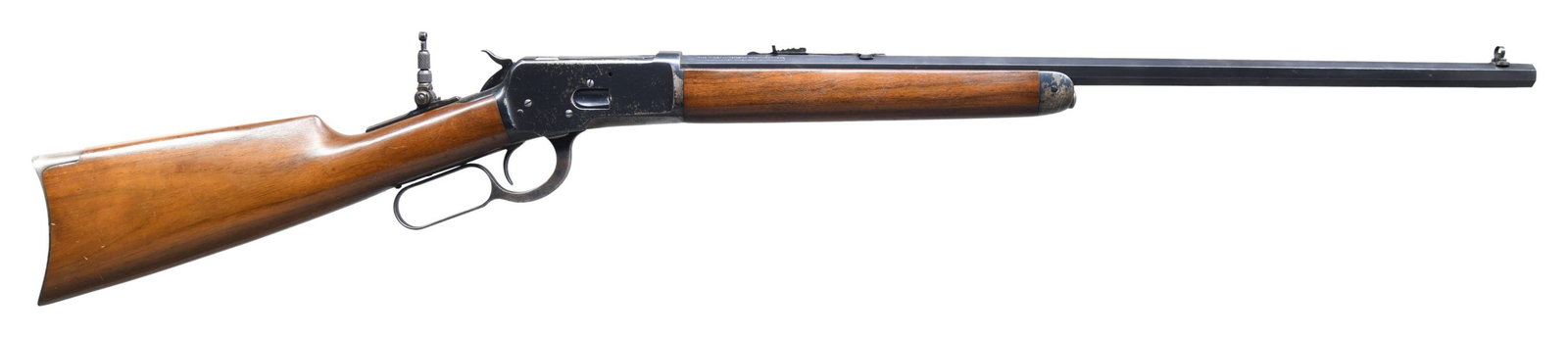 SPECIAL ORDER WINCHESTER MODEL 92 TAKEDOWN: LEVER ACTION RIFLE. Cal. 38 WCF (38-40). S# 970715. Bbl. 24" octagon. Combination folding front sight, flat top sporting rear sight, with Marble combination tang sight. Button mag. Blue finish. Walnut
