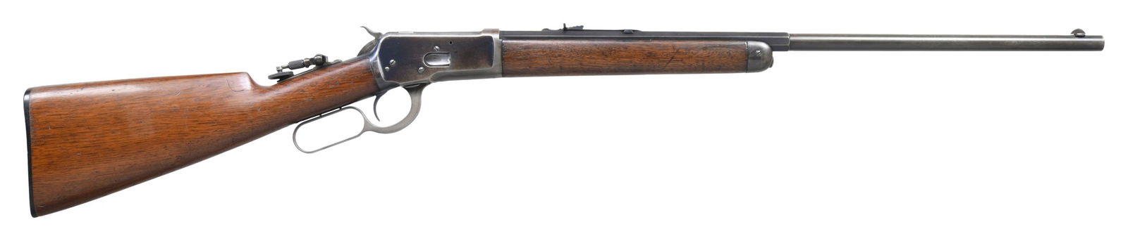SPECIAL ORDER WINCHESTER MODEL 1892 LEVER ACTION: RIFLE. Cal. 44 WCF (44-40). S# 304304. Bbl. 24" octagon to rnd. Lyman No. 4 hunting front sight, with original flat top sporting rear sight, and early Lyman combination tang sight having a large disc