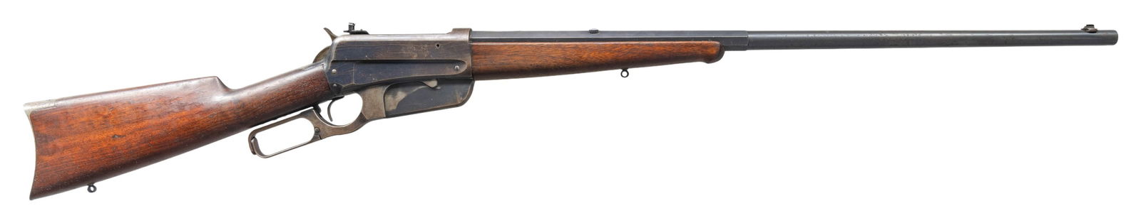 SPECIAL ORDER WINCHESTER 1895 LEVER ACTION RIFLE: IN SCARCE 38-72 WCF WITH GEORGE MADIS LETTER. Cal. 38-72 WCF. S# 27452. Mfg. 1900. Bbl. 26" Nickel Steel 1/2 Oct. with Lyman bead front sight, factory filled rear dovetail. Factory mounted Lyman recei