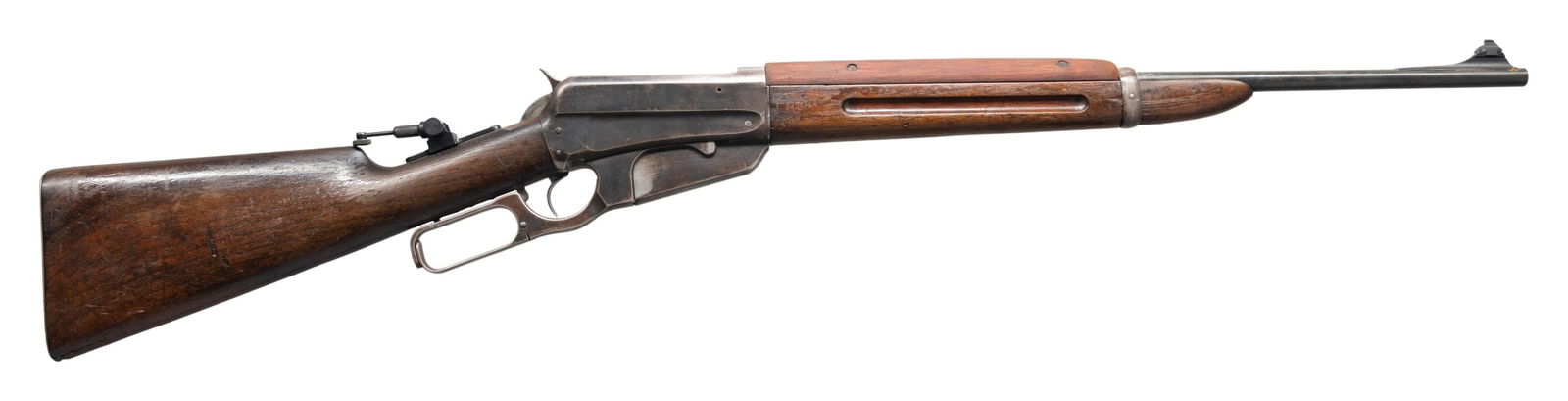 WINCHESTER MODEL 1895 .303 BRITISH LEVER ACTION: SADDLE RING CARBINE. Cal. 303 (303 British). S# 49587. Bbl. 21 7/8". Model 1895 lever action saddle ring carbine mfg. by Winchester in 1905. Top of the receiver is marked "303" over the chamber, with