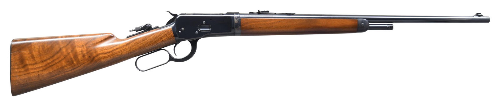 HIGH CONDITION WINCHESTER MODEL 53 TAKEDOWN LEVER: ACTION RIFLE. Cal. 25-20 WCF. S# 4774. Bbl. 22" tapered rnd. Ramp mounted Lyman brass bead front sight, original flat top sporting rear sight, with a Lyman combination tang sight. Half length takedown