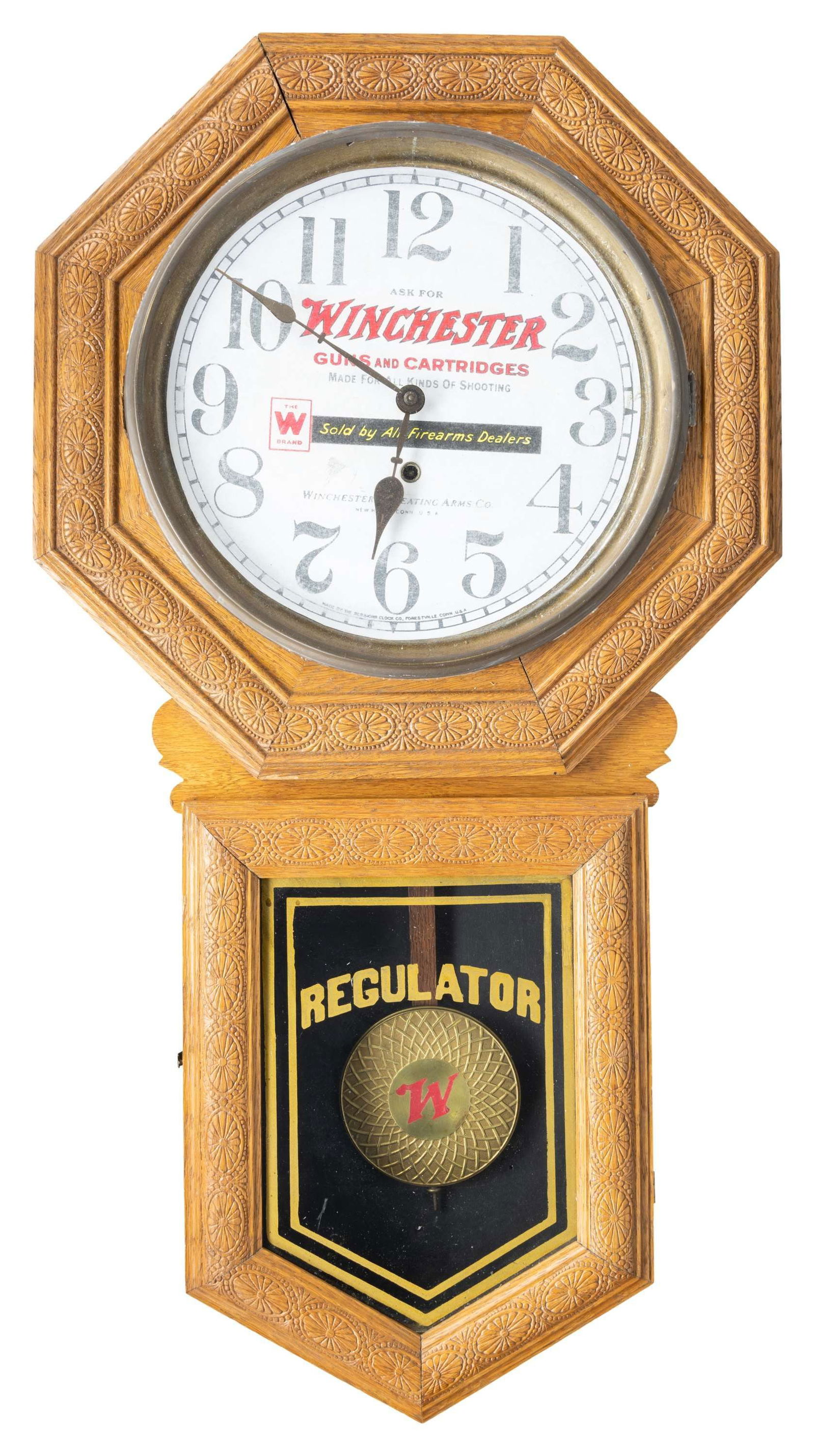 EXCEEDINGLY RARE "STAR POINTER" WINCHESTER: ADVERTISING CLOCK. From one of the finest private clock collections in the United States we offer this Winchester advertising clock. According to the sessions catalog this model was called Star Pointe