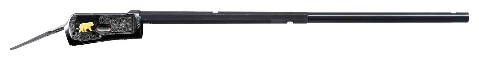 PROFESSIONALLY ENGRAVED WINCHESTER MODEL 1892: DELUXE BARRELED ACTION. Cal. 32 WCF. S# 619414. Bbl. 22". Model 1892 deluxe bbl.'d action mfg. by Winchester in 1911. The left quarter flat of the half-octagonal replacement bbl. exhibits Winchesters