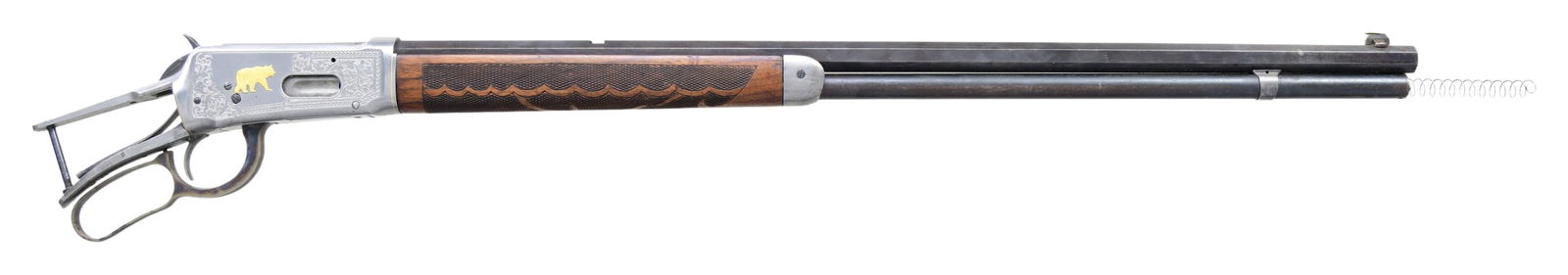 PROFESSIONALLY ENGRAVED WINCHESTER MODEL 1894: DELUXE BARRELED ACTION. Cal. 30 WCF. S# 334726. Bbl. 26". Model 1894 Deluxe bbl.'d action mfg. by Winchester in 1906. The top flat of the octagonal bbl. is marked with Winchester's mfg. and patent