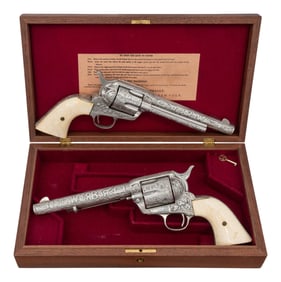 CASED PAIR OF CUSTOM ENGRAVED COLT SINGLE ACTION