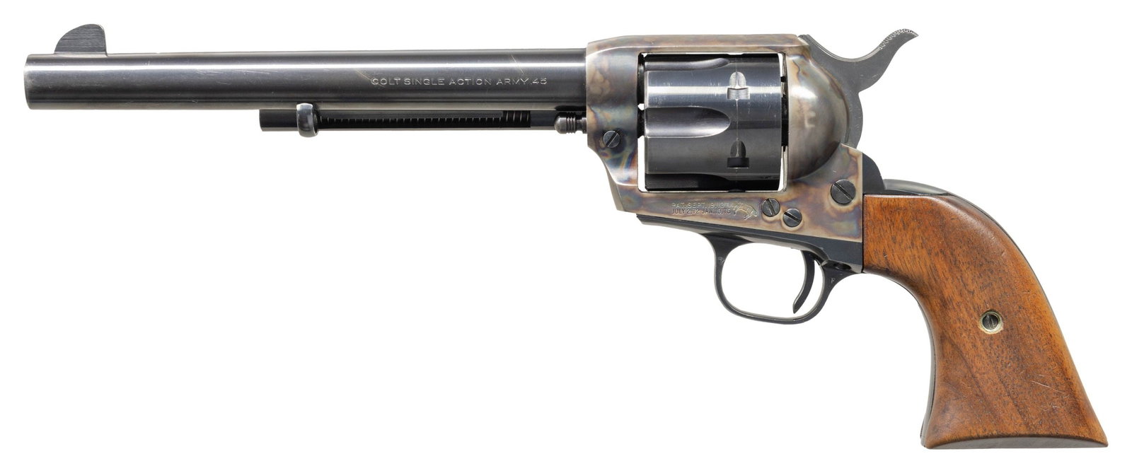 ATTRACTIVE COWBOY ACTION TUNED FIRST YEAR SECOND: GENERATION COLT SINGLE ACTION ARMY REVOLVER. Cal. 45 Colt. S# 3455SA. Bbl. 7 7/16". Second Generation Single Action Army revolver mfg. by Colt in 1956 (first year of second generation production).