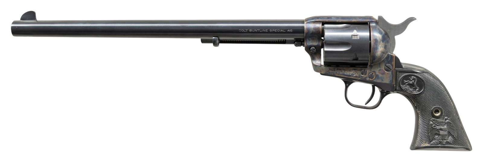 NEAR NEW THIRD GENERATION COLT SINGLE ACTION ARMY: BUNTLINE SPECIAL REVOLVER WITH MATCHING FACTORY BOX. Cal. 45 LC. S# SA54436. Bbl. 12". Third Generation Single Action Army Buntline Special revolver mfg. by Colt. Left side of the bbl. is marked