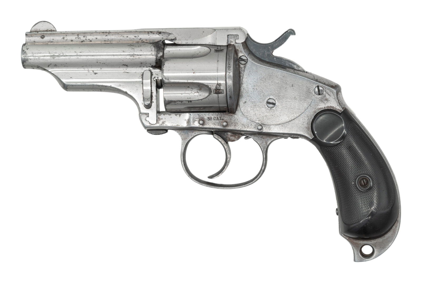 MERWIN & HULBERT MEDIUM FRAME .38 THIRD MODEL: POCKET DA REVOLVER. Cal. 38 M&H. S# 3615. Mfg. 1880's. Matching numbered 2.75" bbl. w/ pinned blade front sight, rib has Merwin & Hulbert address markings & trench rear sight. Matching numbered 5 shot