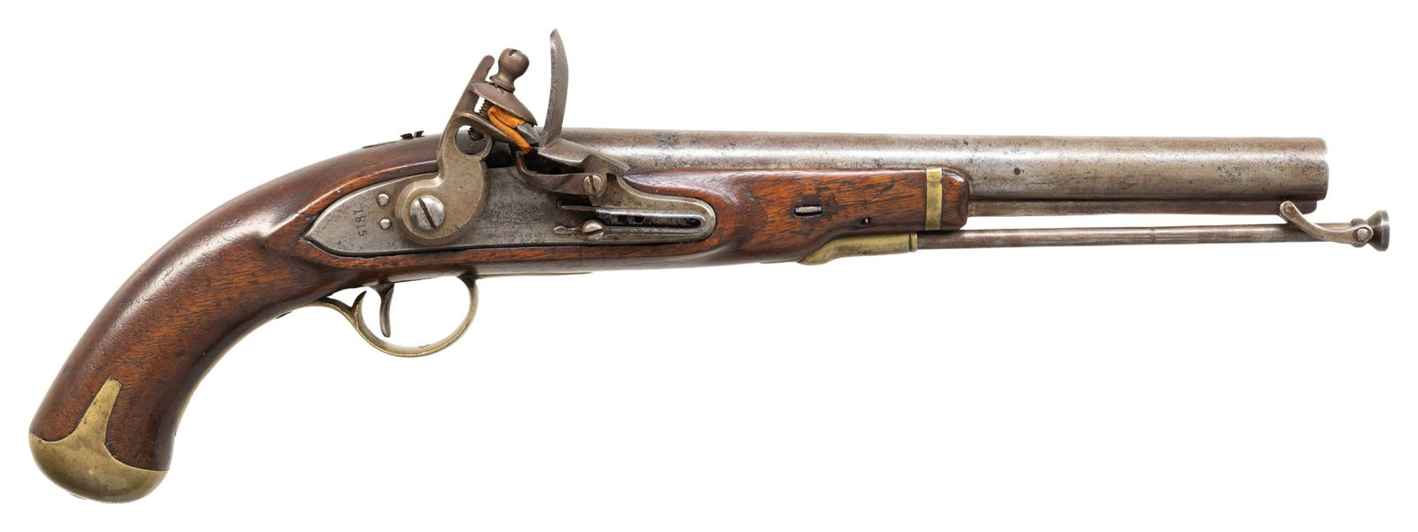 2ND MODEL VIRGINIA MANUFACTORY FLINTLOCK PISTOL.: Cal. 58. NSN. Standard configuration of scarce Richmond Virginia copy of Harpers Ferry model 1805 martial pistol, 10-1/8" barrel stamped with assembly "00" on breech and matching assembly marks extern