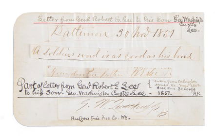 ROBERT E LEE PORTION OF AUTOGRAPH LETTER TO CUSTIS