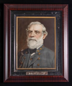 ENAMELED TIN ADVERTISING SIGN OF ROBERT E LEE IN